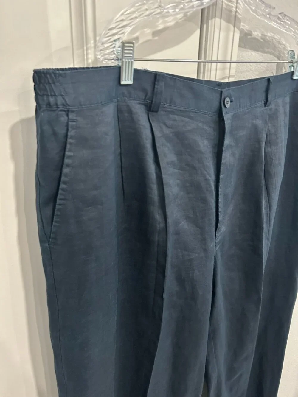 Godbody Collection 2XL Navy Linen Pants Pleated Elastic Waist Nomadcore Vintage